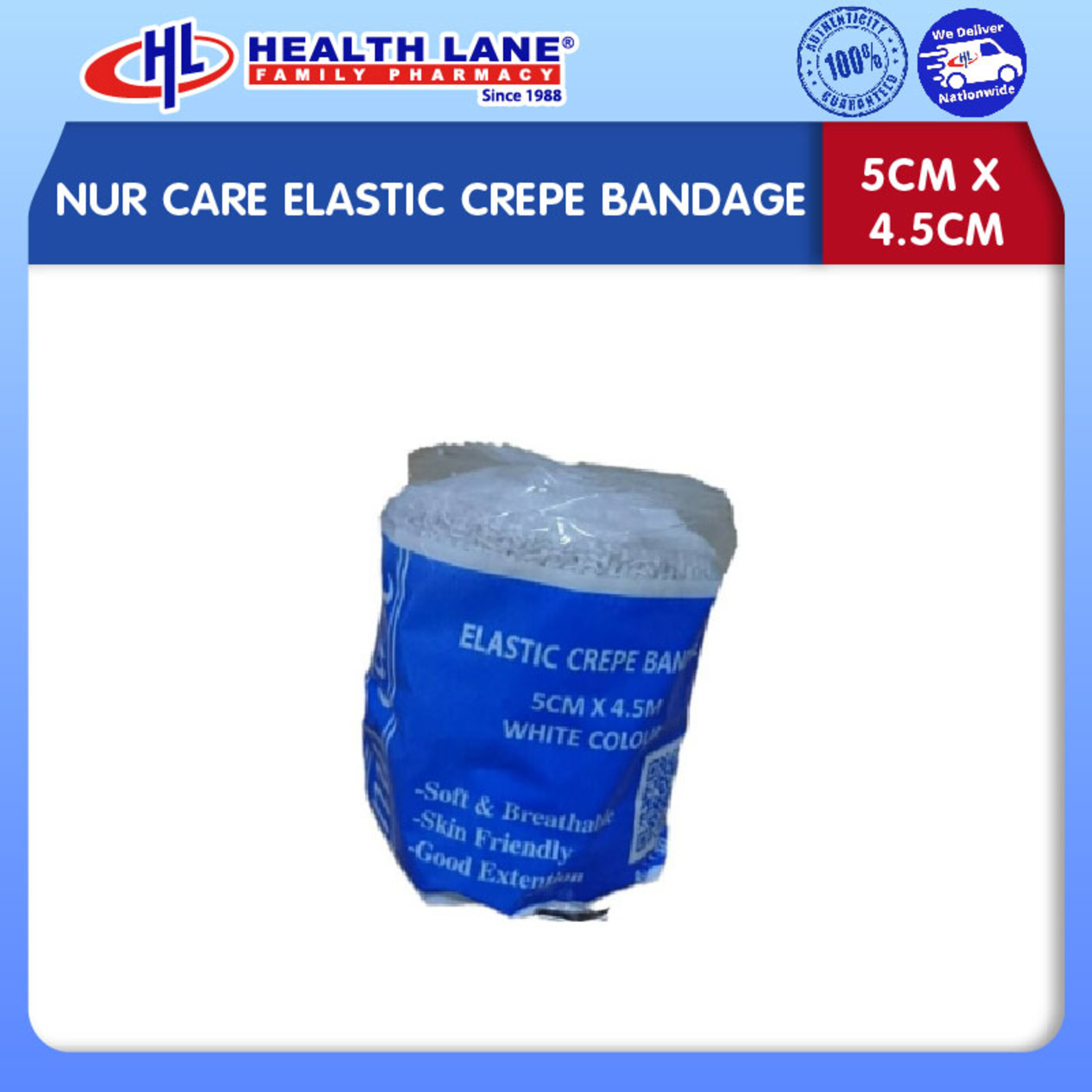 NUR CARE ELASTIC CREPE BANDAGE 5CMx4.5M 